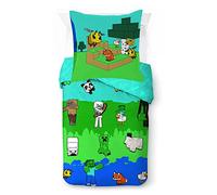 Minecraft Creative Mode Parure de lit pour enfant avec housse de couette de 135 x 200 cm et taie d'oreiller de 80 x 80 cm 100 % coton Taille lit simple