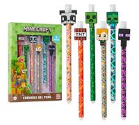 Minecraft Ensemble de Stylos Gel Effaçables, Colorés Avec Gommes, Paquet de 6, Fournitures Scolaires