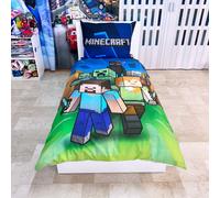 Parure de lit Minecraft 100% Coton - Housse de Couette 140x200 cm + Taie d'oreiller 70x90 cm