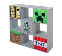 Étagère Minecraft 9 Compartiments Et 5 Portes Push-open Gris - Motifs Multicolore TU