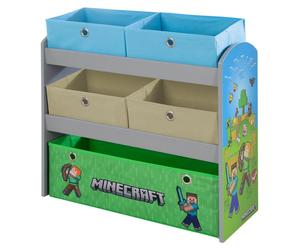 MINECRAFT - Étagère de jeu, bibliothèque, étagère de rangement avec 5 boîtes en tissu, meuble pour enfants au design coloré