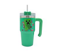 Minecraft Gobelet de 600 ml avec paille et couvercle - Tasse de voyage anti-fuite et anti-déversement - Bouteille d'eau isotherme en acier inoxydable avec poignée pour garder au froid pendant 17 h ou