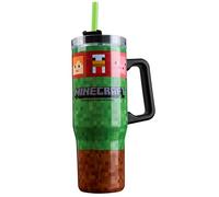 Minecraft Gobelet Isotherme avec Paille et Couvercle 940ml, Double Paroi Mug Isotherme avec Poignée, Froide 17H, Chaude 8H, Glace 45H