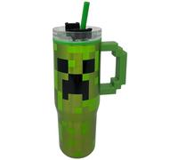 Minecraft Gobelet isotherme avec paille et poignée, 770 ml, tasse isotherme en acier inoxydable à double paroi, garde au froid et au chaud, gadget officiel pour gamers et fans