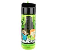 Minecraft - Gourde pour enfants, environ 540 ml, design transparent avec motif Minecraft et paille intégrée à rabat, en plastique