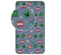 Minecraft Gris, Drap pour lit Enfant, avec Bande élastique 90x200 cm+25 cm, 100% Coton, Oeko-TEX (C)