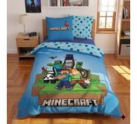 Minecraft Housse de Couette 135x200 + 80x80 - Réversible pour Garçons | Parure de lit officielle Minecraft | Microfibre ultra-douce | Certifiée Oeko-Tex | Lavable 40°C | 2 designs réversibles
