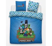 Minecraft Housse de Couette 200x200 + 2 Taies 63x63 Réversible | Parure de lit réversible | Microfibre ultra-douce Oeko-Tex | Licence Minecraft officielle | Gamer 8-18 ans | 2 designs