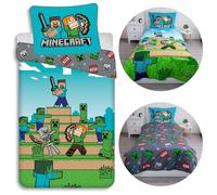 Minecraft Literie pour garçon DOUBLE FACE avec fermeture éclair 100% COTON 140x200cm+70x90 cm OEKO-TEX