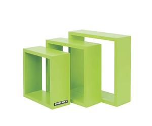 Minecraft - Lot de 3 étagères murales Cubes - Design pixelisé Vert & Noir, 3 Tailles, décoration Murale créative pour Enfants & Fans - MDF avec Finition mélaminée