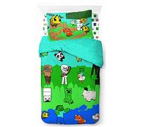 Minecraft Mode Créatif, Parure de lit Enfant 140x200 cm, 100% Coton, lit 1 Personne - Comprend Housse de Couette, Drap Housse & 1 taie d'oreiller - Convient aux Lits de 90x190cm à 90x200cm
