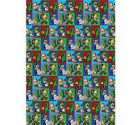 Minecraft Papier Cadeau 2 Feuilles 2 Étiquettes, Emballage Thème Gaming Anniversaire