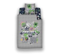 Minecraft Parure de Lit 3 Pièces Enfant 140x200 + Taie 63x63 + Drap 90x200 | Housse de couette réversible | Microfibre Oeko-Tex | Licence officielle | 1 personne | Drap-housse bonnet 25 cm inclus