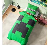 Minecraft Parure de Lit Enfant et Ado, Simple Linge de Lit 135x200cm, Réversible Housse de Couette et Taie Oreiller, Decoration Chambre Gaming Merchandise, Cadeau Enfant (Green Minecraft, Single)