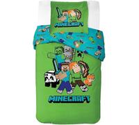 Minecraft Parure de lit Enfant | Housse de Couette 140x200 cm + taie d’Oreiller 50x70 cm, 100% Coton | Parure Douce, colorée et réversible | Design «Classic» Minecraft