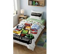 Minecraft Parure de Lit Enfant - Housse de Couette 140x200 cm & Taie d'oreiller 70x90 cm - Design Graffiti Urbain Alex, TNT & Creeper - 100% Microfibre Douce Oeko-Tex
