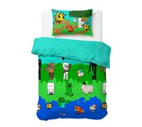 Minecraft Parure de Lit Housse de Couette 140x200 1 Personne, Multicolore | 140x200/50x70 cm, 2 pièces, Produit officiel, 100% coton, motif Mode Créatif, réversible, fermeture à boutons, chambre enfant