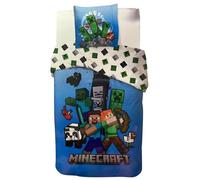 MINECRAFT- PARURE DE LIT- HOUSSE DE COUETTE 140X200 CM + TAIE - 65X65 CM- NEUF-COTON. BLEU.