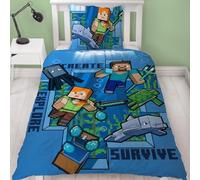 Minecraft Parure de lit pour Enfant et Adolescent 135 x 200 cm - Monde sous-Marin - Motif réversible - Taie d'oreiller 80 x 80 cm + Housse de Couette 135 x 200 cm