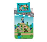 Minecraft Parure de lit pour lit simple | Housse de couette 140 x 200 cm + grande taie d'oreiller 70 x 90 cm, 100 % coton | Parure de lit douce et respirante pour enfants | Housse de couette Minecraft