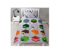 MINECRAFT Parure de lit réversible 140x200 cm - Housse de couette + taie 60x70 cm (pixel, gris)