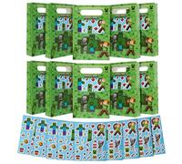 Minecraft Pochette Cadeau Anniversaire, Sac Cadeau Papier pour Enfants avec Feuille D'autocollants, Paquet de 10