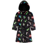 Minecraft Robe de Chambre Polaire Garçon et Ado Creeper Peignoir Enfant à Capuche avec Poches et Ceinture Cadeau Gamer (13-14 Ans, Noir)