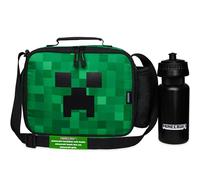 Minecraft Sac Isotherme Repas Enfant Lunch Bag pour l'École ou les Voyages Options avec Bouteille D'eau Cadeau pour Enfant (Vert)