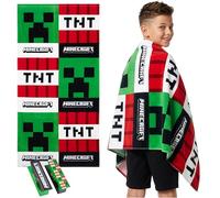 Minecraft Serviette de Plage Enfant Ado avec 2 Pinces Drap de Bain 100% Coton 140x70 cm Creeper Serviette Sechage Rapide Été Piscine