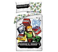 Minecraft Parure de Lit Enfant - Housse de Couette 140x200 cm & Taie d'oreiller 70x90 cm - Design Graffiti Urbain Alex, TNT & Creeper - 100% Microfibre Douce Oeko-Tex