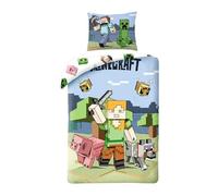 Minecraft Steve Alex Creeper Housse de Couette 140x200 + Taie Microfibre | Parure de lit réversible 1 personne | Microfibre ultra douce séchage rapide Oeko-Tex | Licence Minecraft | Idée cadeau