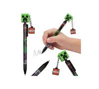 Minecraft Stylo à bille automatique, encre noire, stylo d'école avec embout décoratif + pendentif