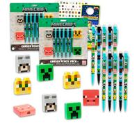 Minecraft - Stylos mécaniques et gommes à effacer en vrac pour fête, 20 stylos et 8 gommes pour sacs cadeaux, sacs à bonbons, prix scolaires et plus | Fournitures de fête Minecraft pour enfants