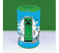 Minecraft Tirelire Creeper Moneybox | imprimé Bleu/Vert | 100 % Fer Blanc, Couvercle 100 % Plastique