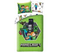 Minecraft Univers Pixelisé Housse de Couette 140x200 + Taie 70x90 Pixel | Parure de lit réversible 1 personne | Steve Alex Enderman en exploration | Microfibre douce Oeko-Tex