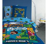 Minecraft Update Parure de lit imprimée 100% Coton - Licence Officielle | Housse de Couette 140x200 cm + 1 taie 63x63 cm | Fermeture avec boutons | Chambre enfant, lit 1 place | Oeko-Tex
