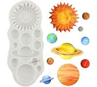 MINFEIDMS Moule en silicone Planètes Terre Venus Saturne Mars Jupiter Moule à fondant pour décoration de gâteaux en sucre Décoration de cupcakes Bonbons Chocolat Pâte polymère Argile