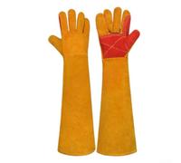 Minflora Gants de soudage longs de 60 cm en cuir de vache résistant à la chaleur pour soudage, cheminée et barbecue, gants de sécurité jaunes