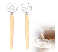 MINGBOLIN 2 Fouets à Pâte Danois en Inox avec Manche en Bois | Set avec fouet à boucle simple et double, 33,5 × 8 cm, pour pâte à pain, pizza, gâteau, levain et pâtisserie