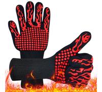 MINGBOLIN 2 Gants Barbecue Anti Chaleur jusqu'à 800 °C | Fibre ignifugée coton et silicone longueur 32 cm antidérapants souples et lavables pour barbecue four et cheminée
