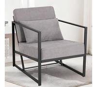 Mingone Fauteuil Salon Confortable en Tissu Lin Chaise de Loisirs Relax avec Accoudoirs en Bois Fauteuil Lounge 1 Place pour Salon Chambre Bureau (Gris, Style géométrique-Lot de 1)
