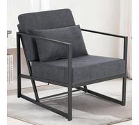 Mingone Fauteuil Salon Confortable en Tissu Lin Chaise de Loisirs Relax avec Accoudoirs en Bois Fauteuil Lounge 1 Place pour Salon Chambre Bureau (Gris Foncé, Style géométrique-Lot de 1)