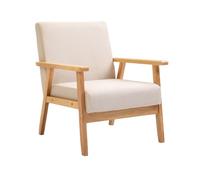Mingone Fauteuil Salon Confortable en Tissu Lin Chaise de Loisirs Relax avec Accoudoirs en Bois Fauteuil Lounge 1 Place pour Salon Chambre Bureau (Beige, Style scandinave)