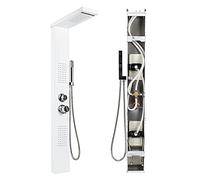 MINGYI Colonne de Douche Hydromassante, avec Douchette et Pommeau, 4 Modes de Douche, Connecteur DIN Standard 1/2'' (Blanc, 15×130 cm)