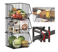 MINGZE Multifonctionnel non Perforé Cuisine Légumes Étagère à Trois Couches, Empilable et Monté au Mur, Fruits, Pain, Légumes Rack mur & Paniers Empilables de Stockage, Collations
