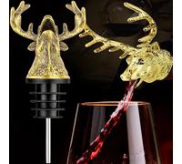 MINGZE Stag Wine Bottle Stopper and Pourer, Cerf Bouteille de vin verseur Bouchon et Pourer tête de cerf Vin et bière Accessoires Maison Barre pour randonnée Camping fête (Doré)