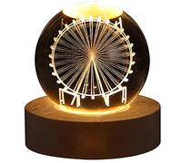 mingzhe Boule de 3D, Boule de Scintillante, Lampe LED Chaude, Rechargeable par USB, Base en Bois pour Chambre à Coucher (#5)