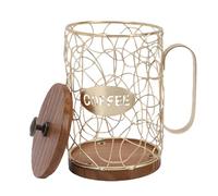 mingzhe Organisateur de Support de Dosettes café, Panier Capsules café en Bois et Métal Vintage 50 Capacités avec Couvercle pour Le Rangement Comptoir Bar à (Or)