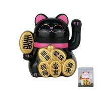 Minhe Chat porte-bonheur alimenté par l'énergie solaire - Décoration de voiture avec bras agitants - Bonsaï Feng Shui pour la maison et le bureau (noir)