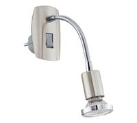 Eglo Lampe prise LED Mini avec bras flexible, spot orientable avec interrupteur, veilleuse, éclairage chambre et cuisine, luminaire en acier argenté et aspect chromé, douille GU10